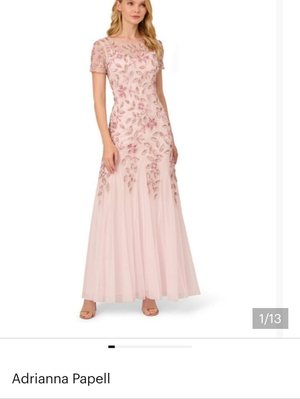 Adrianna Papell Blush Color Sequin Embellished Evening Dress